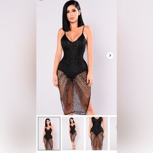 Black mesh bodysuit dress